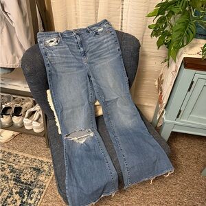 American Eagle Outfitters Flare Distressed Jeans - Light Blue